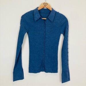 Altuzarra dusty blue button front polo collar wool and cashmere sweater. Small